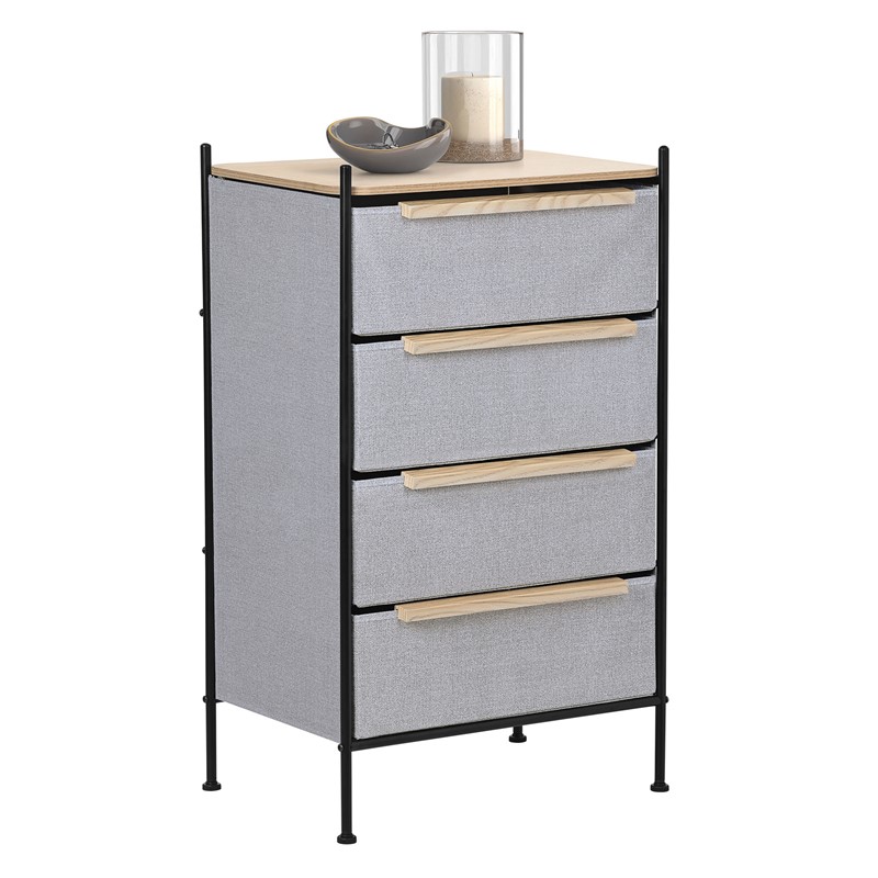 Kommode 58x98x42,5 cm Eiche aus Stahl, MDF mit 4 Stoff Schubladen ML Design Kommode 58x98x42,5 cm Eiche aus Stahl, MDF mit 4 Stoff Schubladen ML Design
