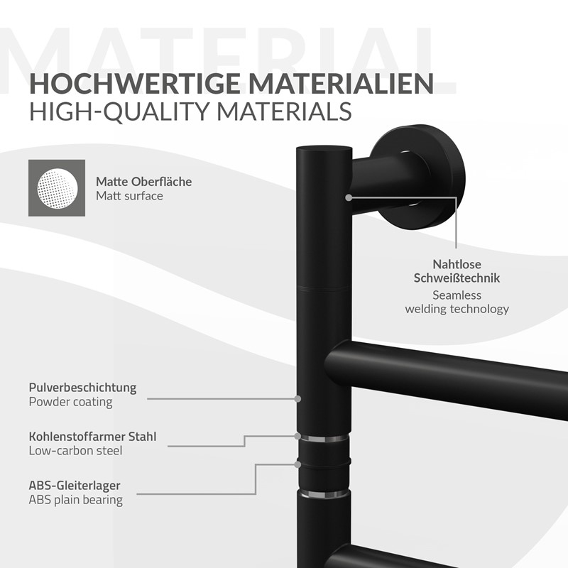 Handtuchwärmer Elektrisch 450x622 mm mit 5 schwenkbaren Armen & Timerfunktion, 75W Handtuchheizkörper Schwarz matt LuxeBath