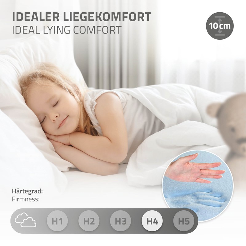 Kinderbett Haus 90x200 cm Weiß mit Matratze H:10cm Holzbett für Kinder mit Lattenrost Schornstein Design ML-Design