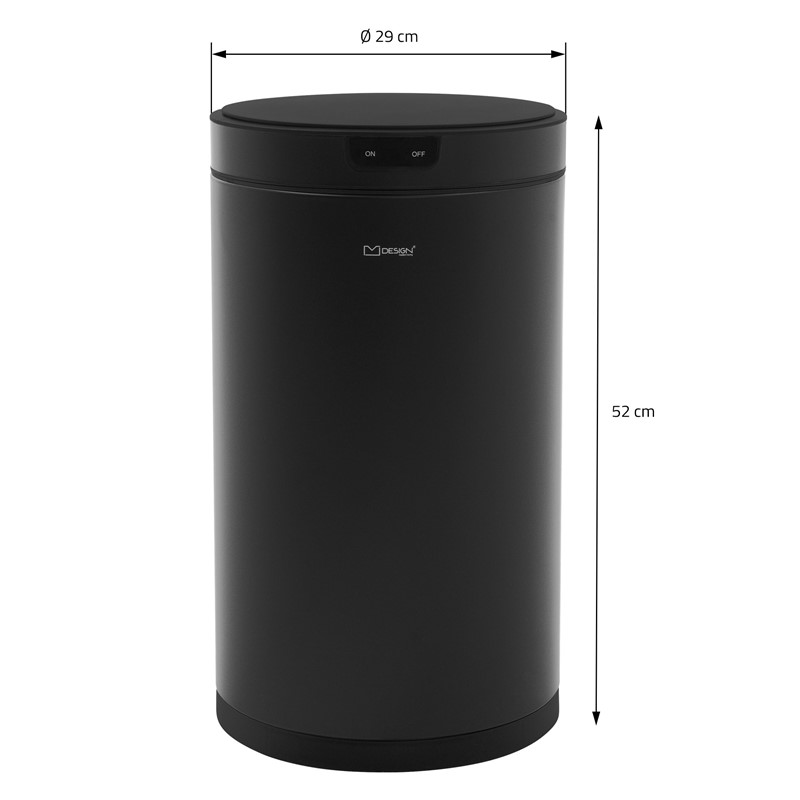 Mülleimer mit Sensor 30L rund aus Stahl Schwarz matt Automatisches Öffnen & Schließen ML-Design