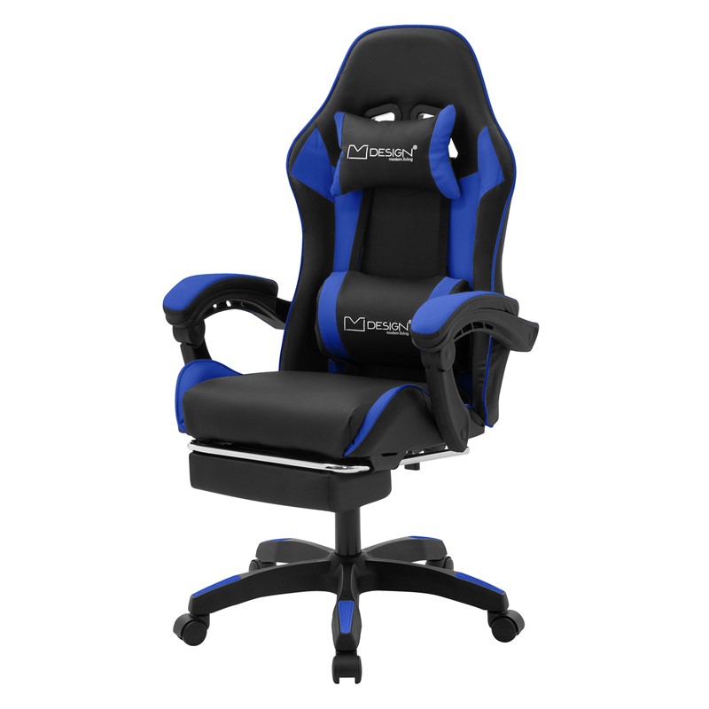 Gaming Stuhl mit Fußstütze und Armlehne Schwarz-Blau, aus Kunstleder ML-Design Gaming Stuhl mit Fußstütze und Armlehne Schwarz-Blau, aus Kunstleder ML-Design