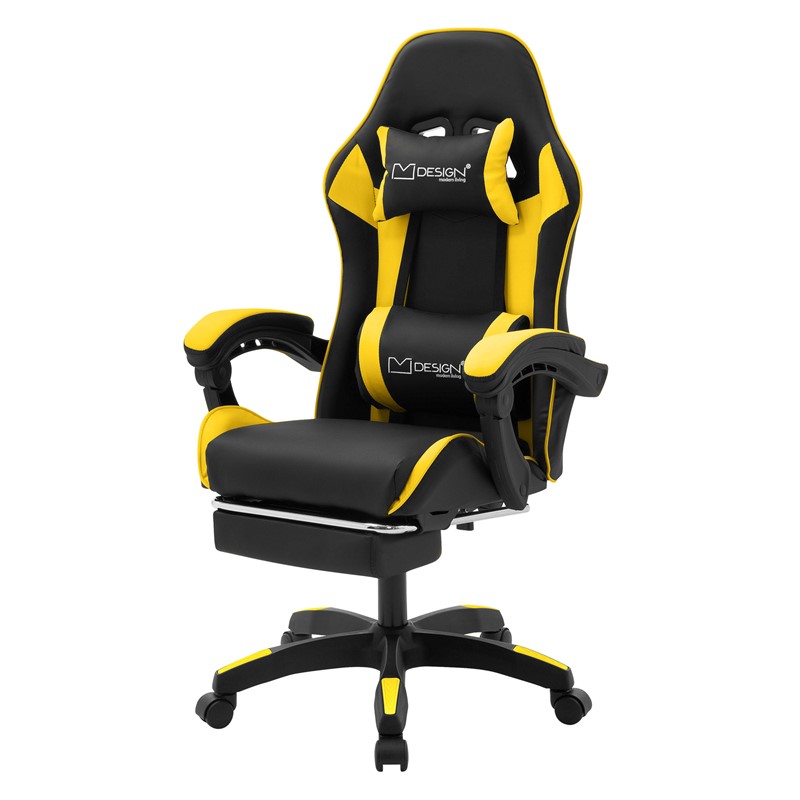 Gaming Stuhl mit Fußstütze und Armlehne Schwarz-Gelb, aus Kunstleder ML-Design Gaming Stuhl mit Fußstütze und Armlehne Schwarz-Gelb, aus Kunstleder ML-Design