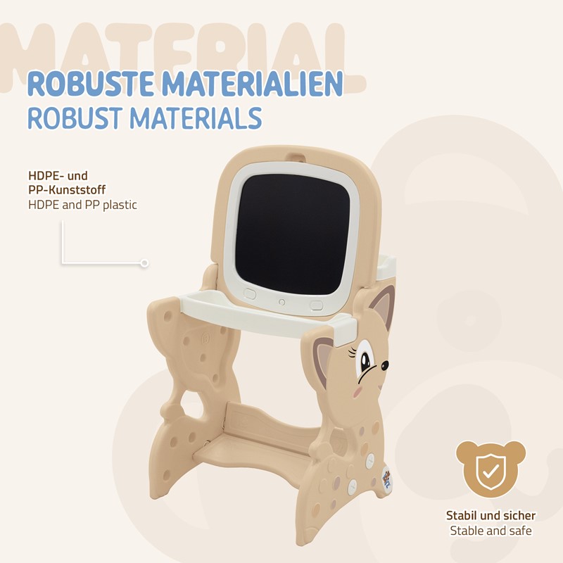 Kindersitzgruppe 3in1 Spieltisch mit 2 Tafeln Kinderhocker und Zubehör Weiß/Braun Joyz