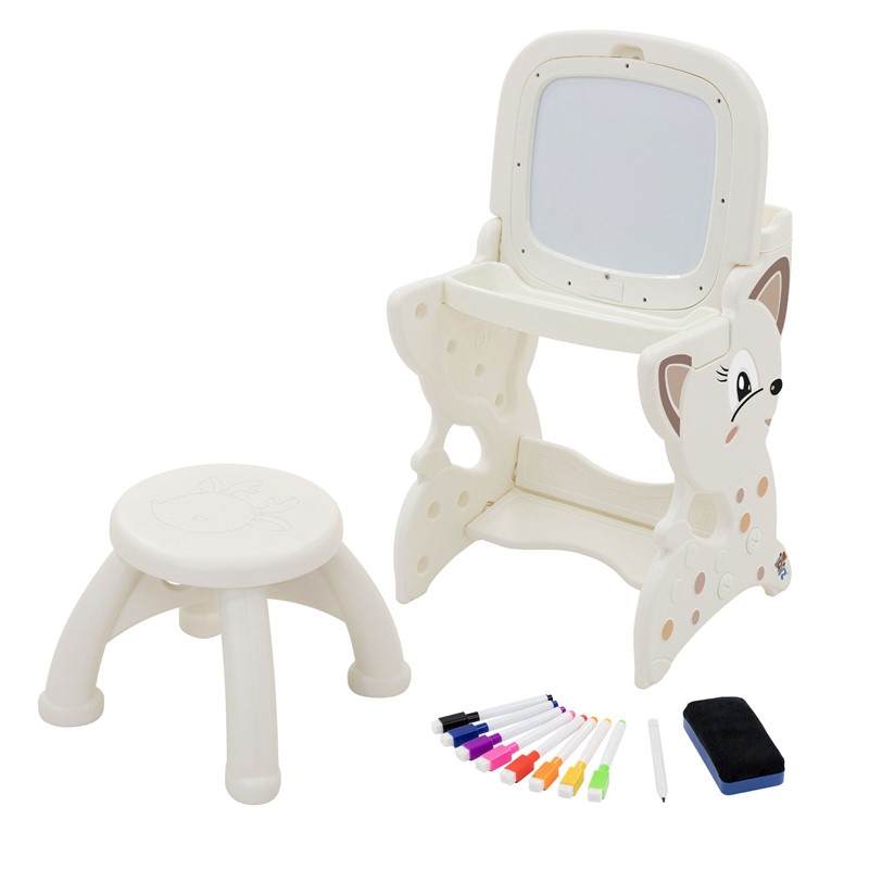 Kindersitzgruppe 3in1 Spieltisch mit 2 Tafeln Kinderhocker und Zubehör Weiß/Creme Joyz Kindersitzgruppe 3in1 Spieltisch mit 2 Tafeln Kinderhocker und Zubehör Weiß/Creme Joyz