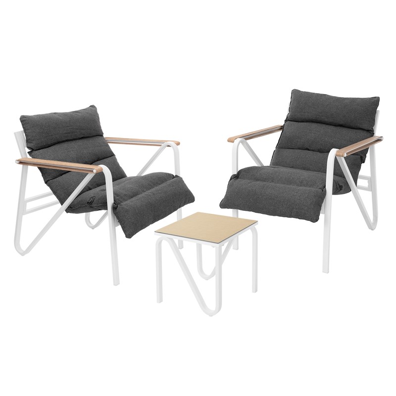 Gartenmöbel Set 3 tlg Weiß-Grau Sitzgruppe mit 2 Stühlen, Tisch & Sitzkissen Stahlgestell wetterfest ML-Design Gartenmöbel Set 3 tlg Weiß-Grau Sitzgruppe mit 2 Stühlen, Tisch & Sitzkissen Stahlgestell wetterfest ML-Design