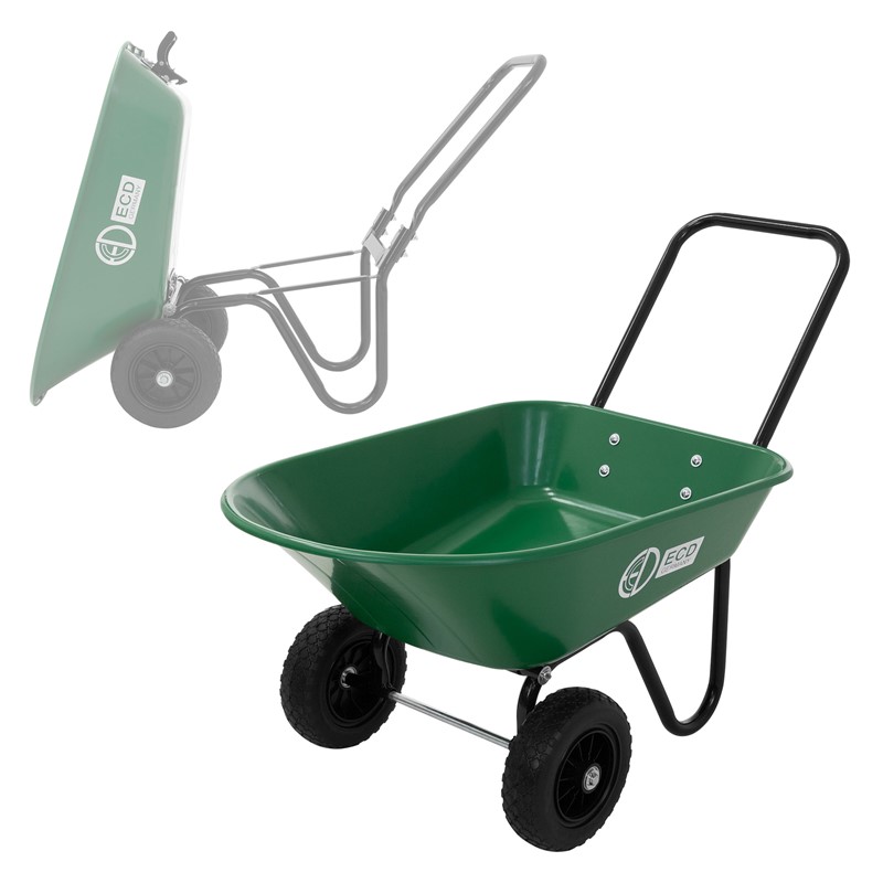 Schubkarrenwagen 78L, Gartenkarre mit Kippfunktion, Bauschubkarre mit Stahlrahmen, 2x PU-Reifen & PP-Wanne, 100 kg Tragkraft