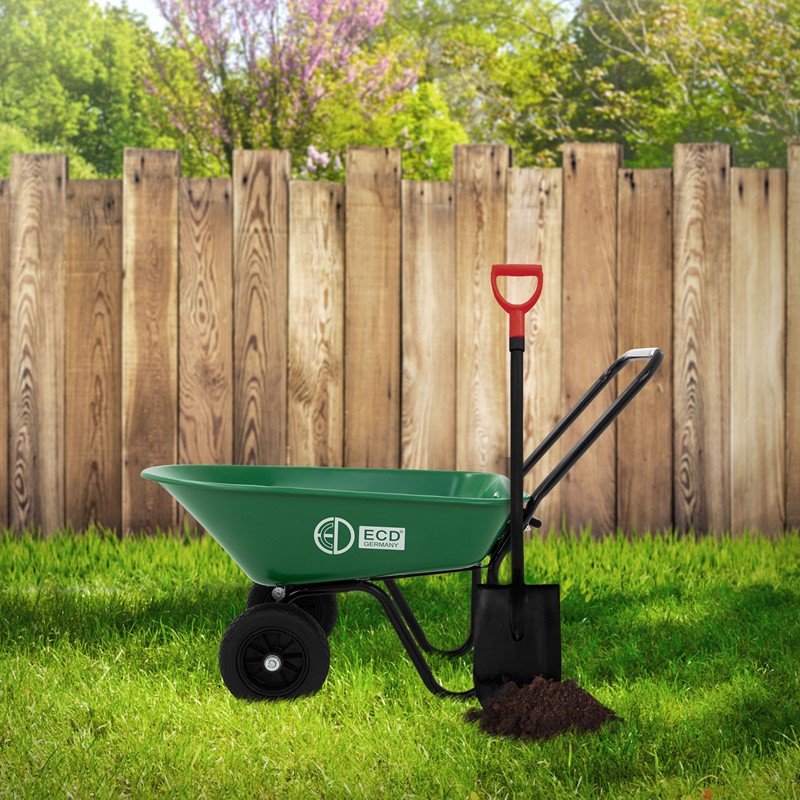 Schubkarrenwagen 78L, Gartenkarre mit Kippfunktion, Bauschubkarre mit Stahlrahmen, 2x PU-Reifen & PP-Wanne, 100 kg Tragkraft