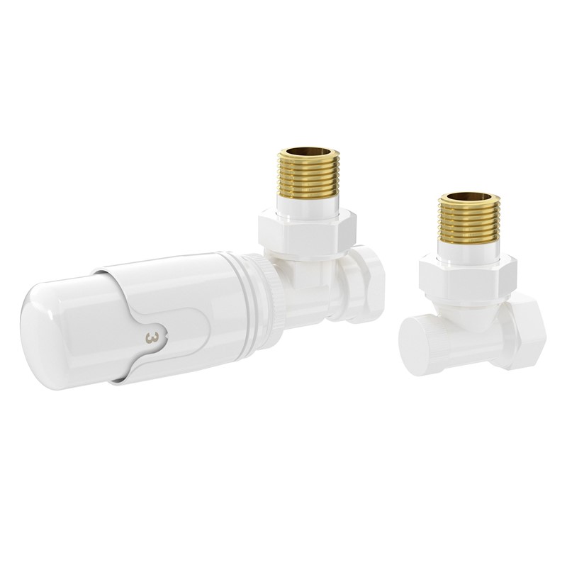 Thermostatventil + Rücklaufverschraubung für Heizkörper Weiß 1/2\" Eckform Thermostatkopf LuxeBath Thermostatventil + Rücklaufverschraubung für Heizkörper Weiß 1/2\" Eckform Thermostatkopf LuxeBath