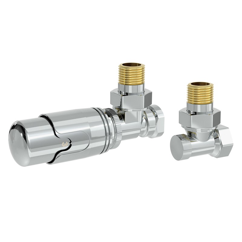 Thermostatventil + Rücklaufverschraubung für Heizkörper Chrom 1/2\" Eckform Thermostatkopf LuxeBath Thermostatventil + Rücklaufverschraubung für Heizkörper Chrom 1/2\" Eckform Thermostatkopf LuxeBath