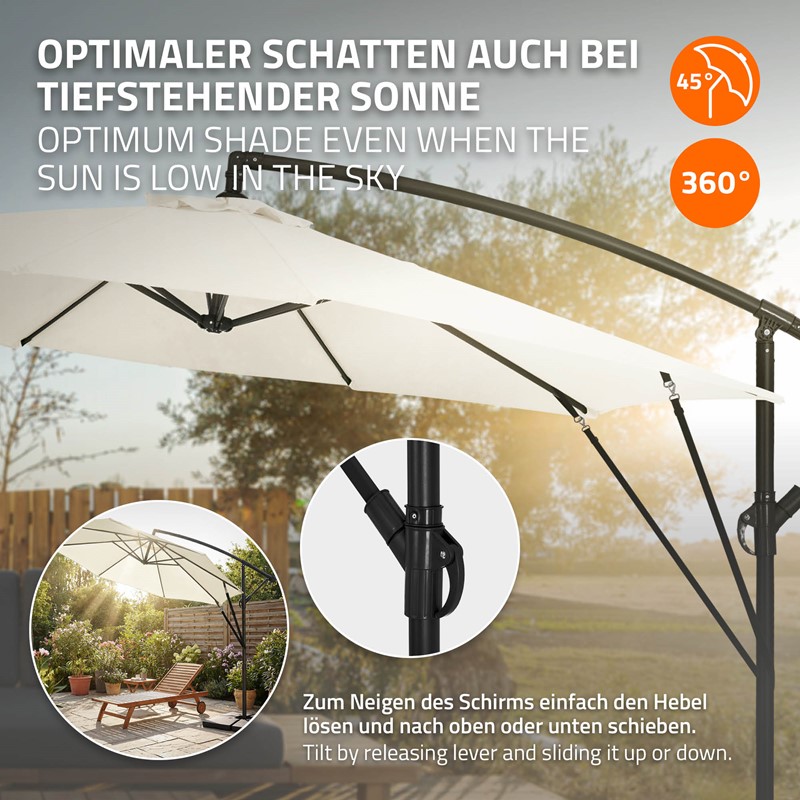 Ampelschirm Ø 300 cm Beige 360° Alu Sonnenschirm mit Kurbel, Abdeckung & Ständer ML-Design