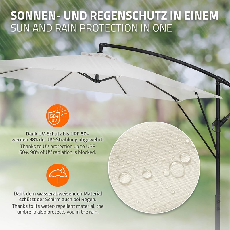 Ampelschirm Ø 300 cm Beige 360° Alu Sonnenschirm mit Kurbel, Abdeckung & Ständer ML-Design