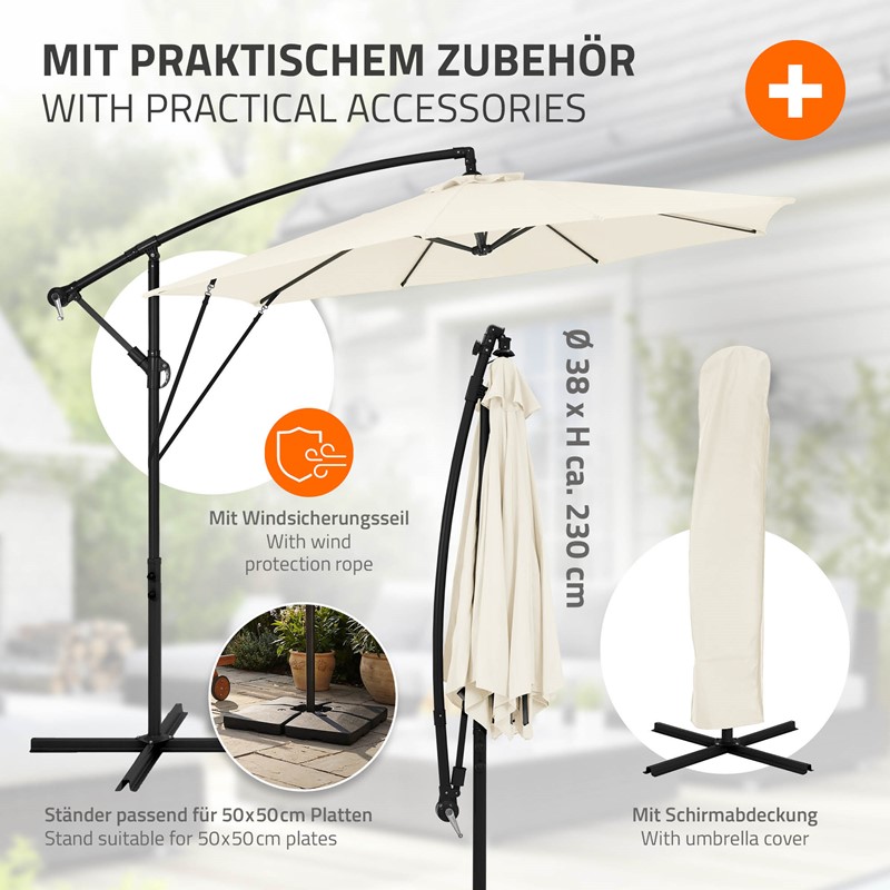 Ampelschirm Ø 300 cm Beige 360° Alu Sonnenschirm mit Kurbel, Abdeckung & Ständer ML-Design
