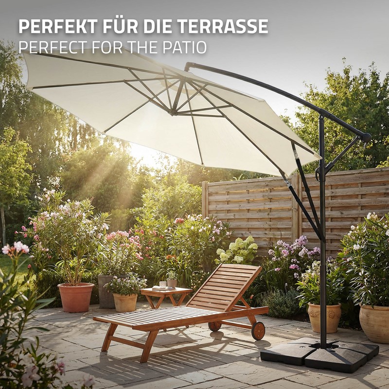Ampelschirm Ø 300 cm Beige 360° Alu Sonnenschirm mit Kurbel, Abdeckung & Ständer ML-Design
