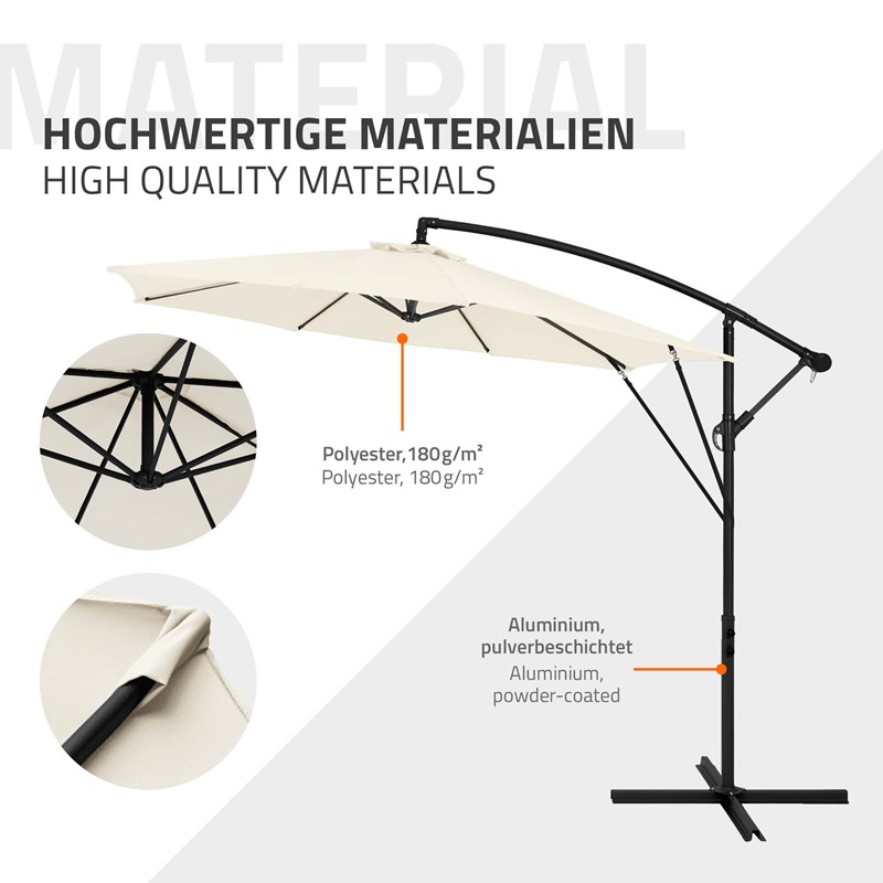 Ampelschirm Ø 300 cm Beige 360° Alu Sonnenschirm mit Kurbel, Abdeckung & Ständer ML-Design
