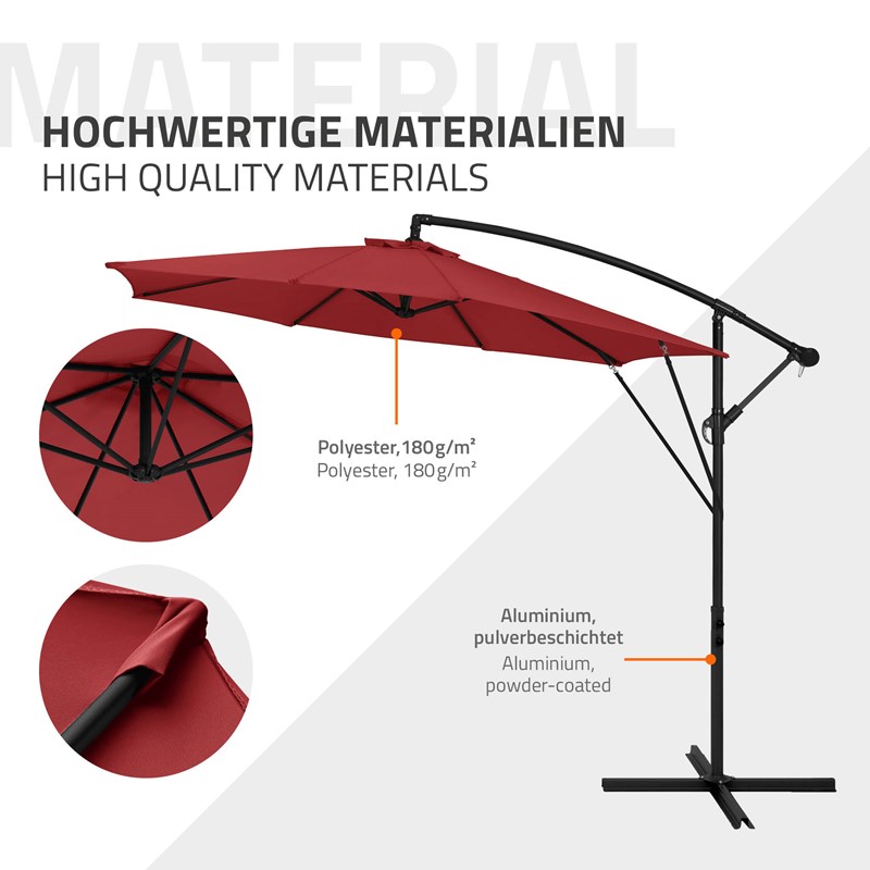 Ampelschirm Ø 300 cm Rot 360° Alu Sonnenschirm mit Kurbel, Abdeckung & Ständer ML-Design