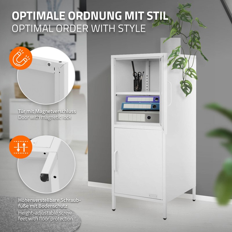 Aktenschrank 40x101,5x40 cm Weiß Büroschrank mit 2 Türen aus Stahl ML-Design