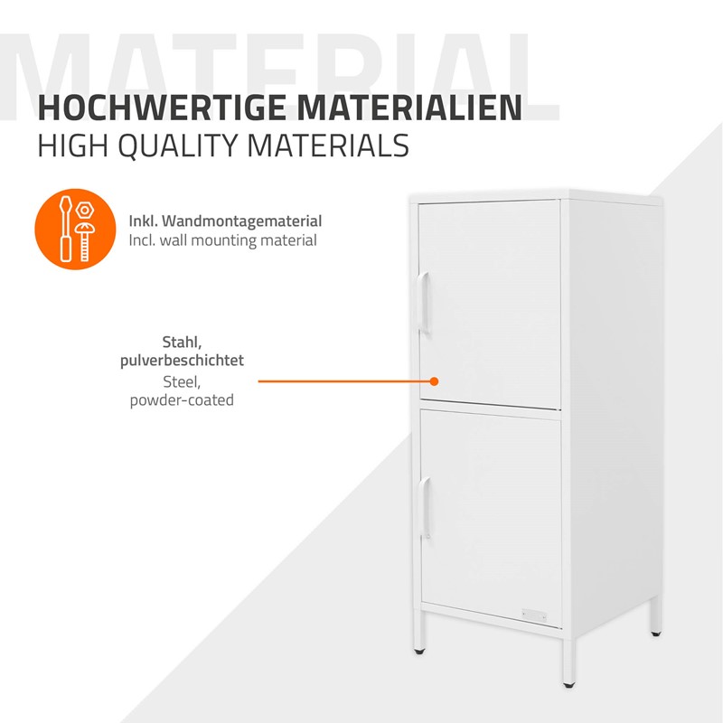 Aktenschrank 40x101,5x40 cm Weiß Büroschrank mit 2 Türen aus Stahl ML-Design