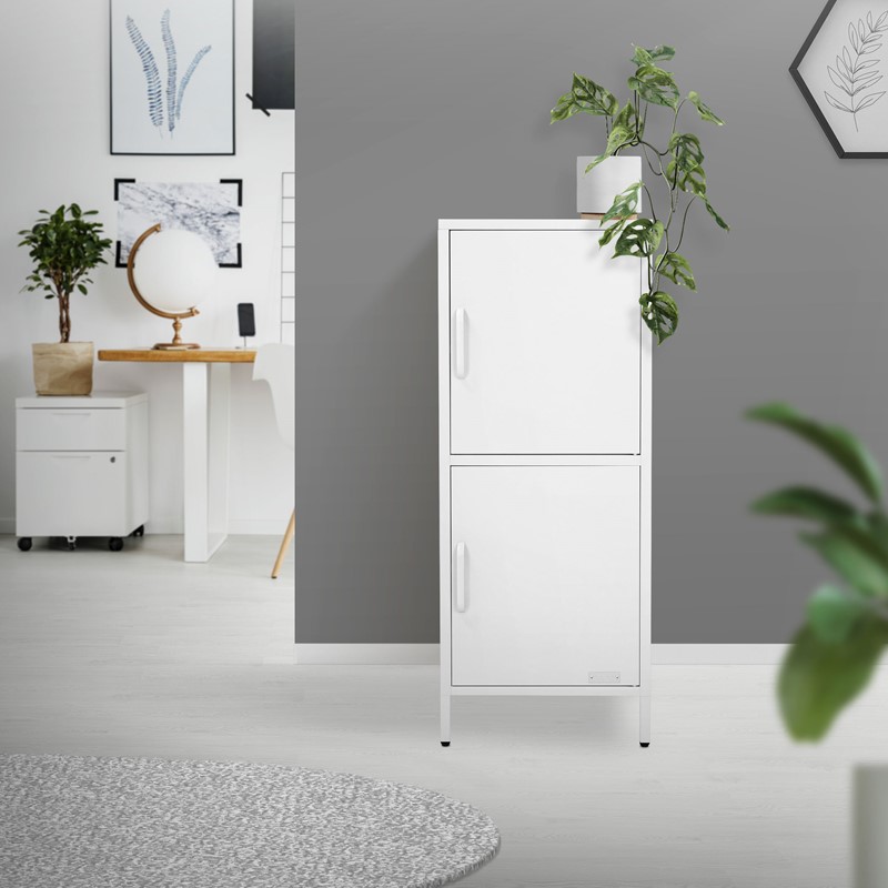 Aktenschrank 40x101,5x40 cm Weiß Büroschrank mit 2 Türen aus Stahl ML-Design