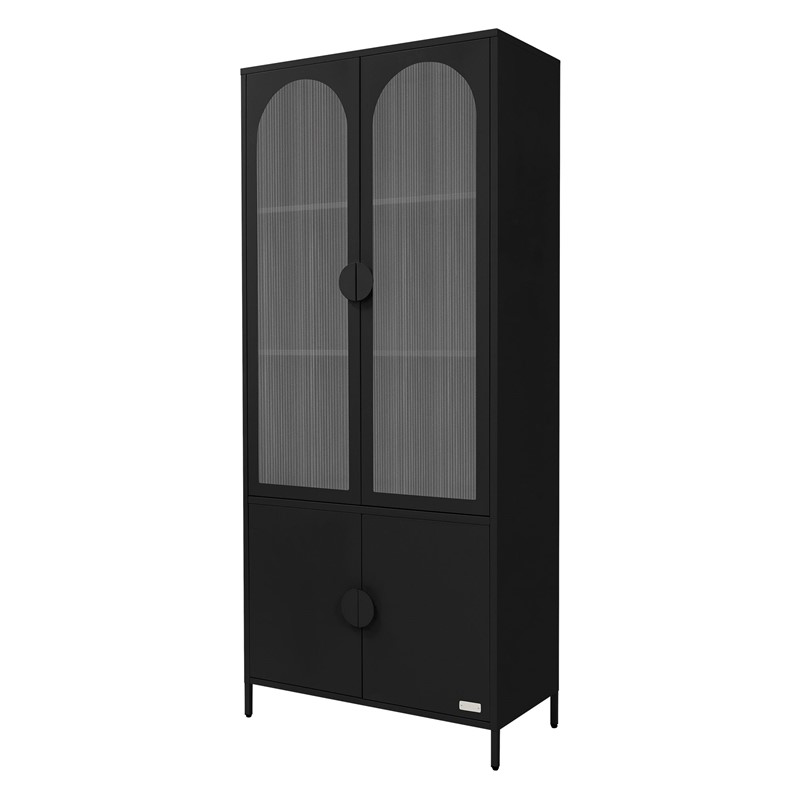Vitrinenschrank 80x185x40 cm Schwarz mit 4 Ablage-/Regalfächer & 4 Türen Vitrine aus Stahl ML-Design Vitrinenschrank 80x185x40 cm Schwarz mit 4 Ablage-/Regalfächer & 4 Türen Vitrine aus Stahl ML-Design