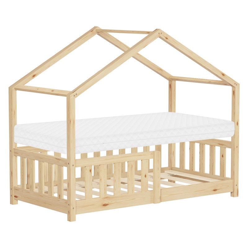 Kinderbett Hausbett 70x140 cm Natur aus Kiefernholz mit Matratze H:10cm Rausfallschutz und Lattenrost ML-Design Kinderbett Hausbett 70x140 cm Natur aus Kiefernholz mit Matratze H:10cm Rausfallschutz und Lattenrost ML-Design