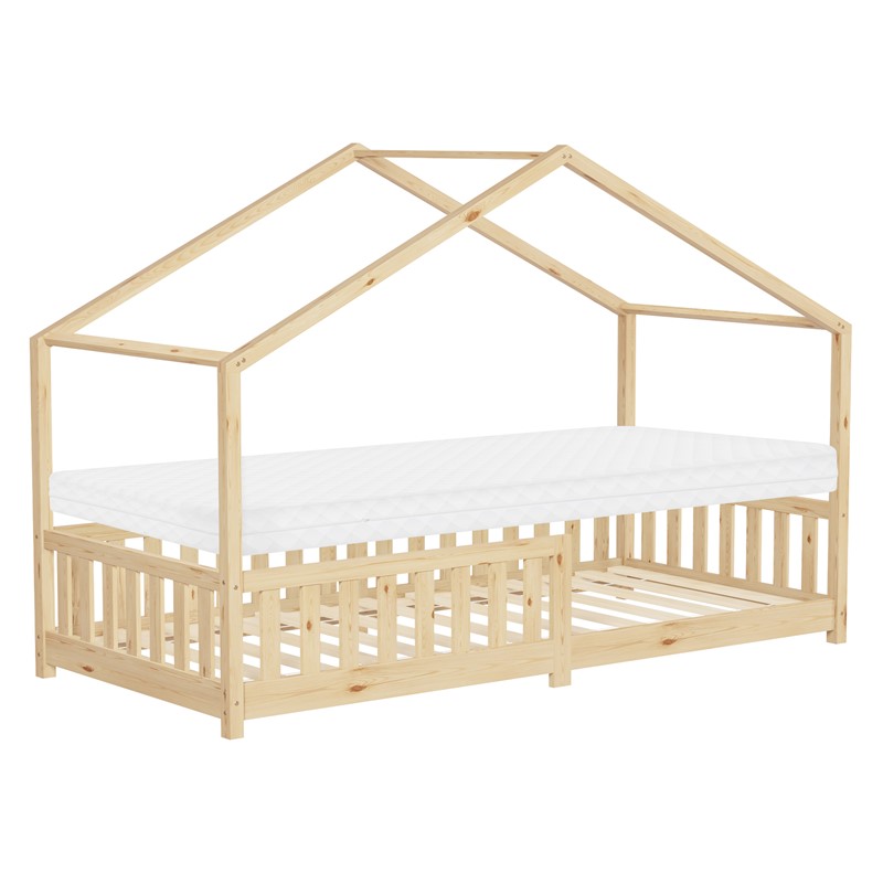 Kinderbett Hausbett 90x200 cm Natur aus Kiefernholz mit Matratze H:10cm Rausfallschutz und Lattenrost ML-Design Kinderbett Hausbett 90x200 cm Natur aus Kiefernholz mit Matratze H:10cm Rausfallschutz und Lattenrost ML-Design