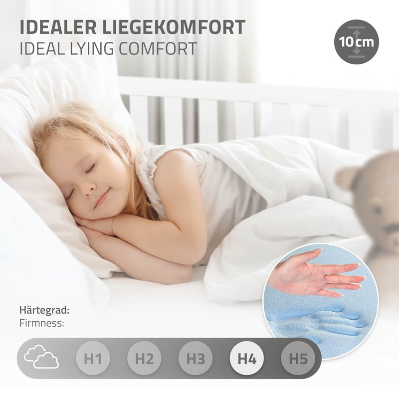 Kinderbett Hausbett 70x140 cm Weiß aus Kiefernholz mit Matratze H:10cm, 2 Schubkasten, Rausfallschutz & Lattenrost ML-Design