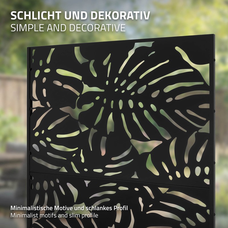 Metall-Sichtschutz Roma Schwarz 90x180 cm aus Stahl Raumteiler mit 3 Paneele Trennwand erweiterbar mit Ständer ML-Design