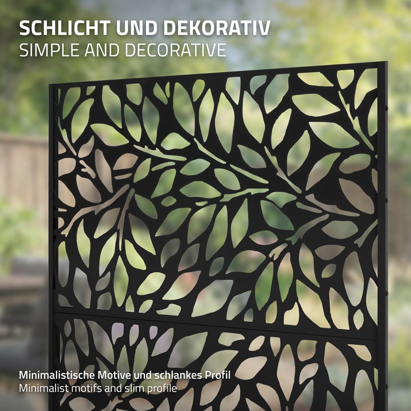 Metall-Sichtschutz Firenze Schwarz 90x180 cm aus Stahl Raumteiler mit 3 Paneele Trennwand erweiterbar mit Ständer ML-Design
