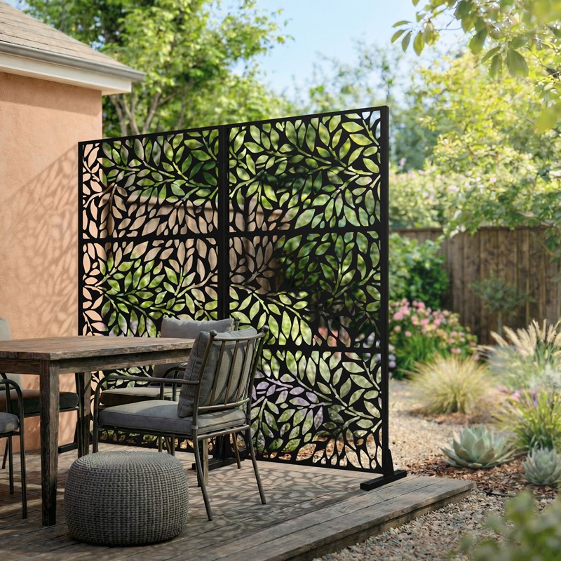 Metall-Sichtschutz Firenze Schwarz 90x180 cm aus Stahl Raumteiler mit 3 Paneele Trennwand erweiterbar mit Ständer ML-Design