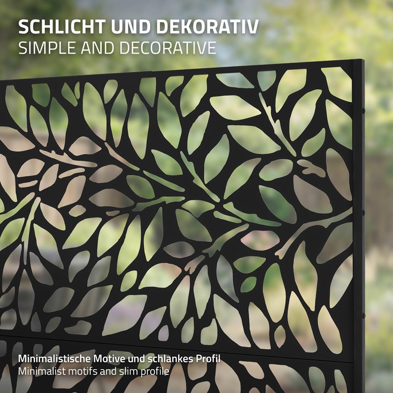 Metall-Sichtschutz Firenze Schwarz 120x180 cm aus Stahl Raumteiler mit 3 Paneele Trennwand erweiterbar mit Ständer ML-Design
