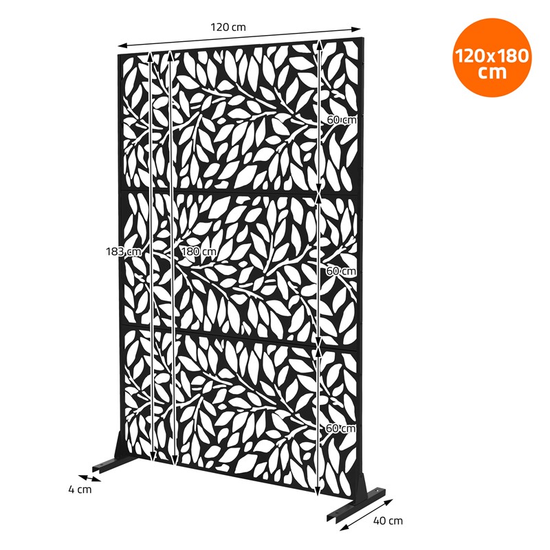 Metall-Sichtschutz Firenze Schwarz 120x180 cm aus Stahl Raumteiler mit 3 Paneele Trennwand erweiterbar mit Ständer ML-Design