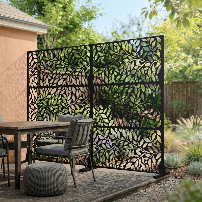 Metall-Sichtschutz Firenze Schwarz 120x180 cm aus Stahl Raumteiler mit 3 Paneele Trennwand erweiterbar mit Ständer ML-Design