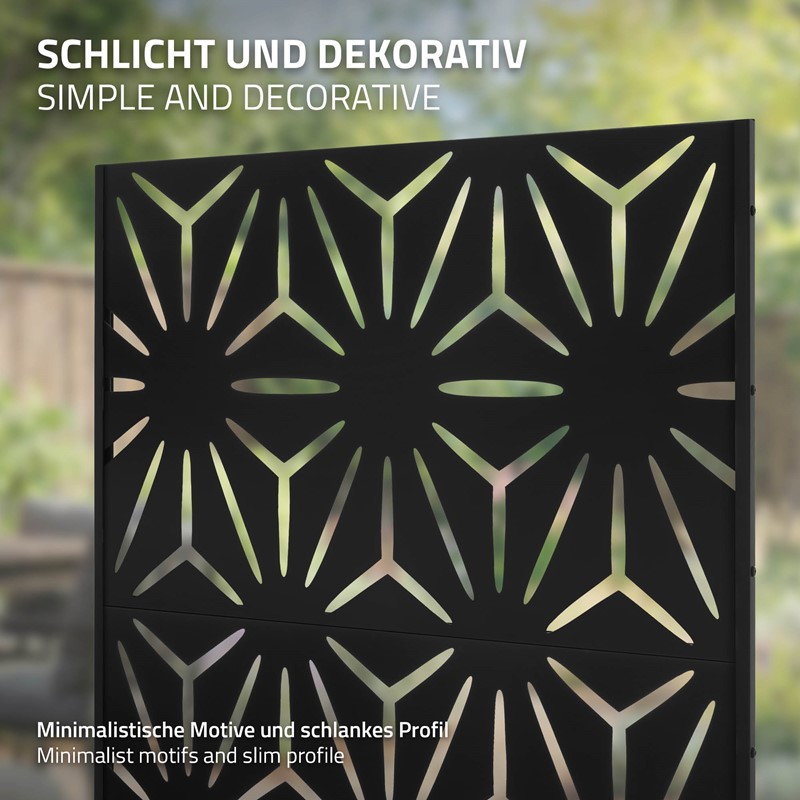 Metall-Sichtschutz Torino Schwarz 90x180 cm aus Stahl Raumteiler mit 3 Paneele Trennwand erweiterbar mit Ständer ML-Design