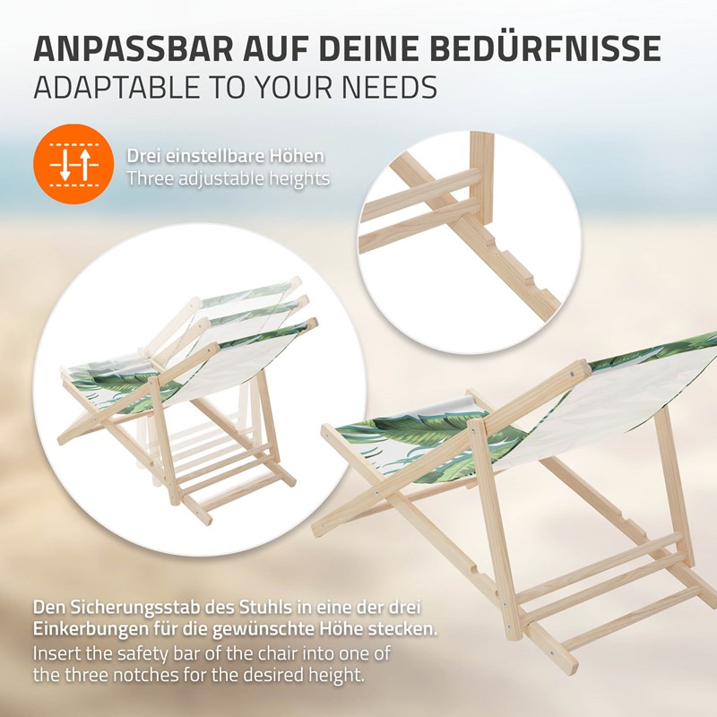 Gartenliege aus Holz in Tropical Grün-Weiß klappbarer Beachstuhl Strandstuhl Strandliege Liegestuhl Sonnenliege Relaxliege