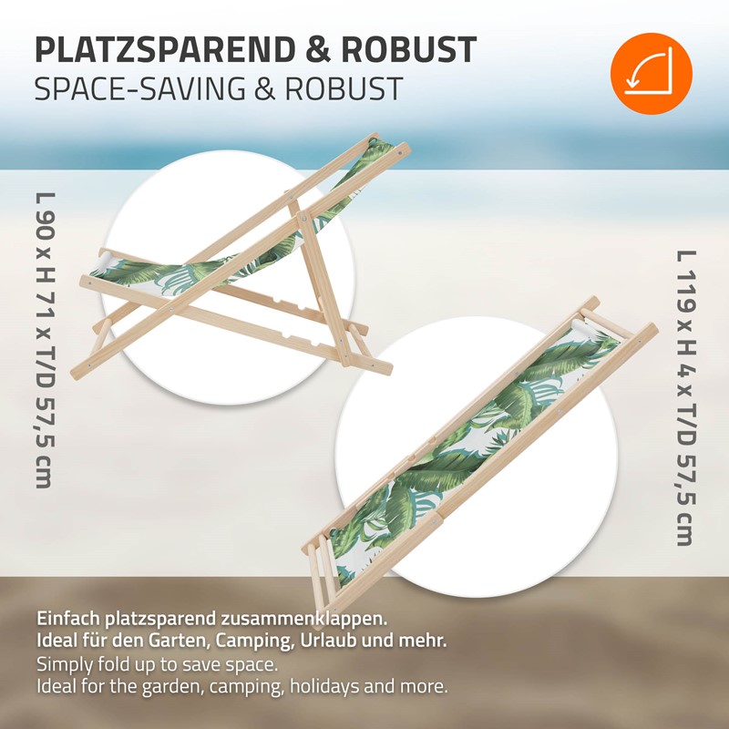 Gartenliege aus Holz in Tropical Grün-Weiß klappbarer Beachstuhl Strandstuhl Strandliege Liegestuhl Sonnenliege Relaxliege