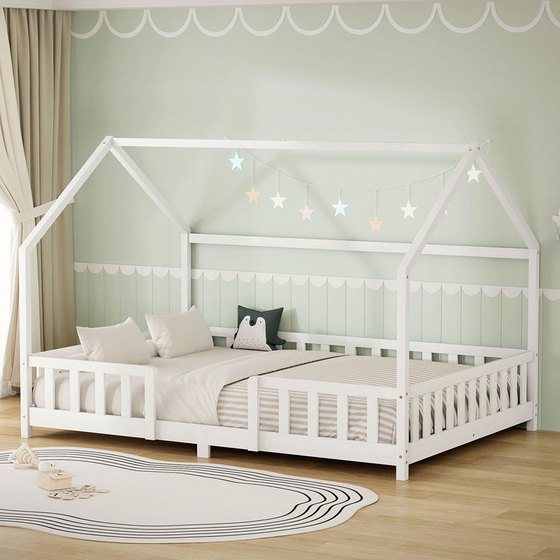 Kinderbett Hausbett 140x200 cm aus Kiefernholz Weiß mit Rausfallschutz Dach und Lattenrost Holzbett ML-Design Kinderbett Hausbett 140x200 cm aus Kiefernholz Weiß mit Rausfallschutz Dach und Lattenrost Holzbett ML-Design