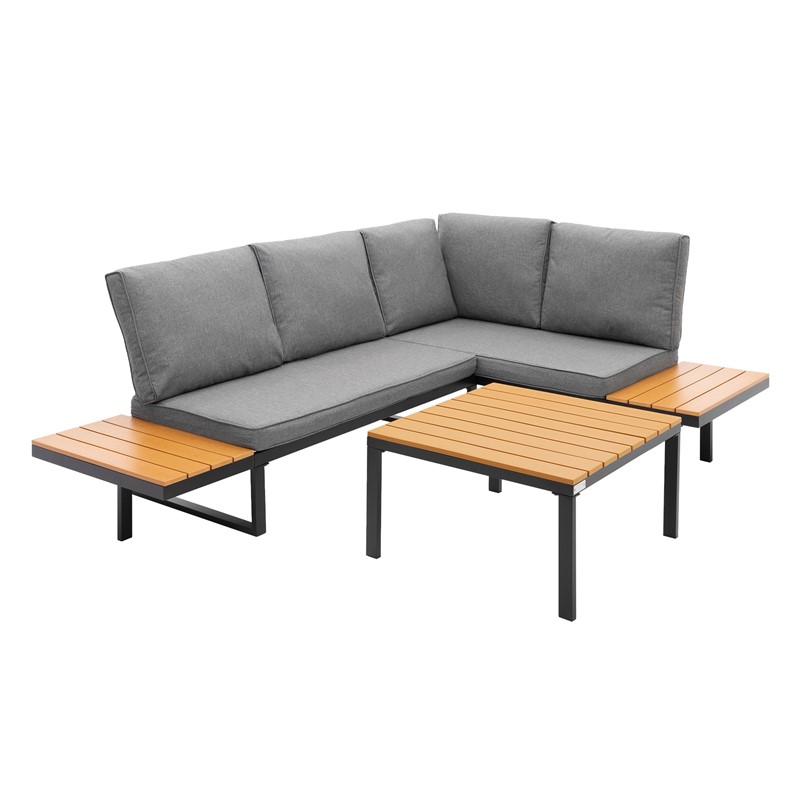 Gartenmöbel Set Loungegarnitur 3-Teilig Grau-Holzoptik wetterfest Sitzgruppe frei kombinierbar aus Stahl ML-Design Gartenmöbel Set Loungegarnitur 3-Teilig Grau-Holzoptik wetterfest Sitzgruppe frei kombinierbar aus Stahl ML-Design