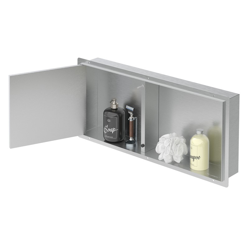 Wandnische Dusche mit befliesbarer Tür 25,5x55,5 cm Silber aus Edelstahl randlos Duschnische Duschablage LuxeBath Wandnische Dusche mit befliesbarer Tür 25,5x55,5 cm Silber aus Edelstahl randlos Duschnische Duschablage LuxeBath