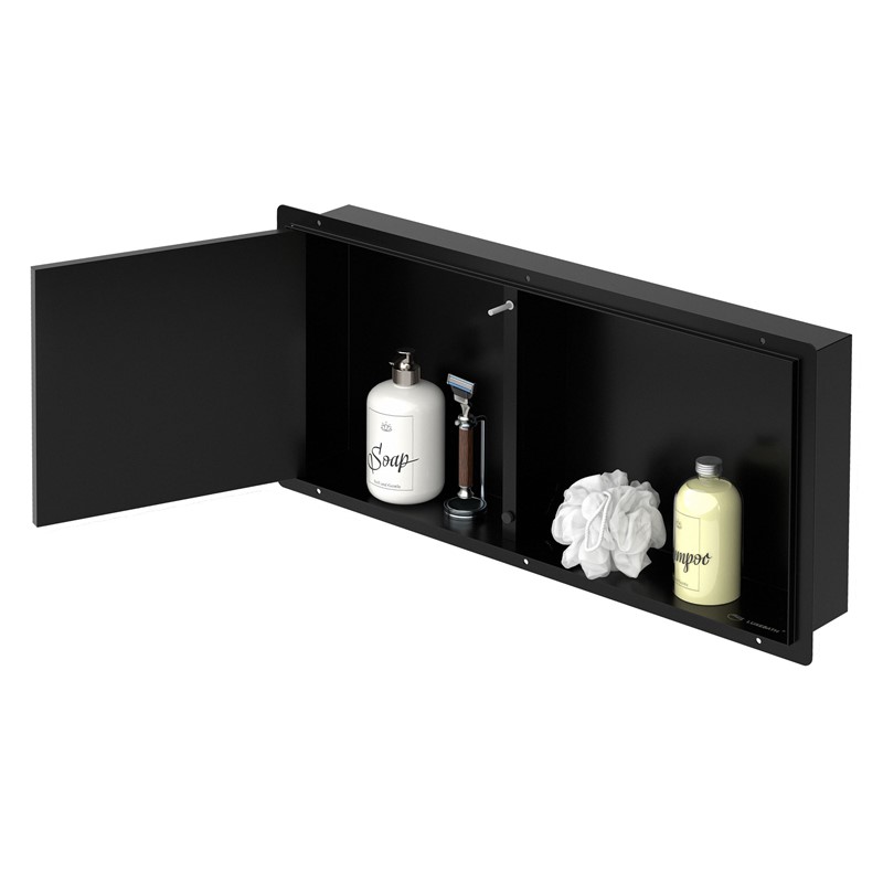 Wandnische Dusche mit befliesbarer Tür 25,5x55,5 cm Schwarz aus Edelstahl randlos Duschnische Duschablage LuxeBath Wandnische Dusche mit befliesbarer Tür 25,5x55,5 cm Schwarz aus Edelstahl randlos Duschnische Duschablage LuxeBath