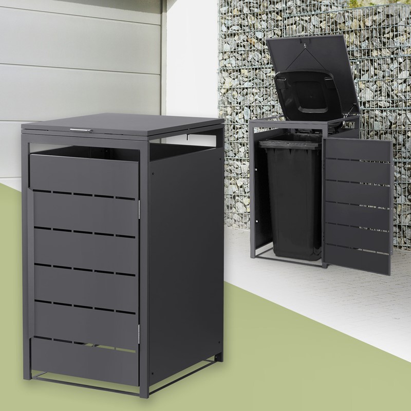 Mülltonnenbox 1er bis 240 Liter 68x80x120 cm aus Stahl in Anthrazit ML-Design Mülltonnenbox 1er bis 240 Liter 68x80x120 cm aus Stahl in Anthrazit ML-Design