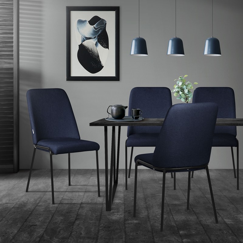 Esszimmerstühle 4er Set Dunkelblau mit Rückenlehne, Polsterstühle für Esszimmer & Küche ML-Design