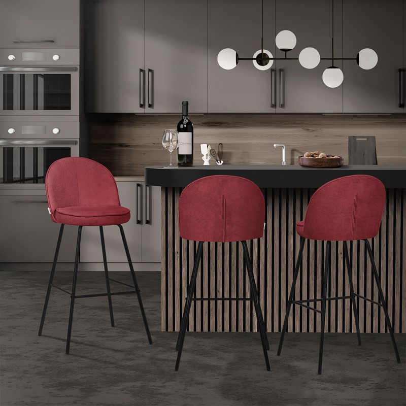 Barhocker 4er Set Rot 52x102x50 cm mit Rückenlehne und Fußstütze bis 120 kg ML-Design