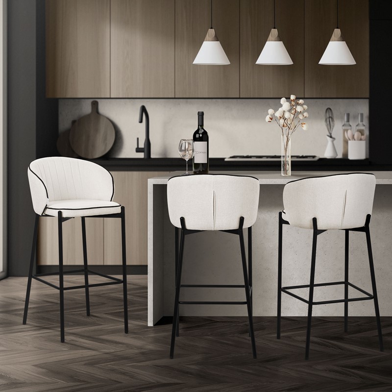 Barhocker 4er Set Beige 50x101x54 cm mit Rückenlehne und Fußstütze bis 120 kg ML-Design