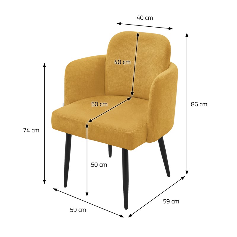 2er Set Esszimmerstühle mit Rücken- & Armlehne Senf mit Metallbeinen bis 120 kg ML-Design