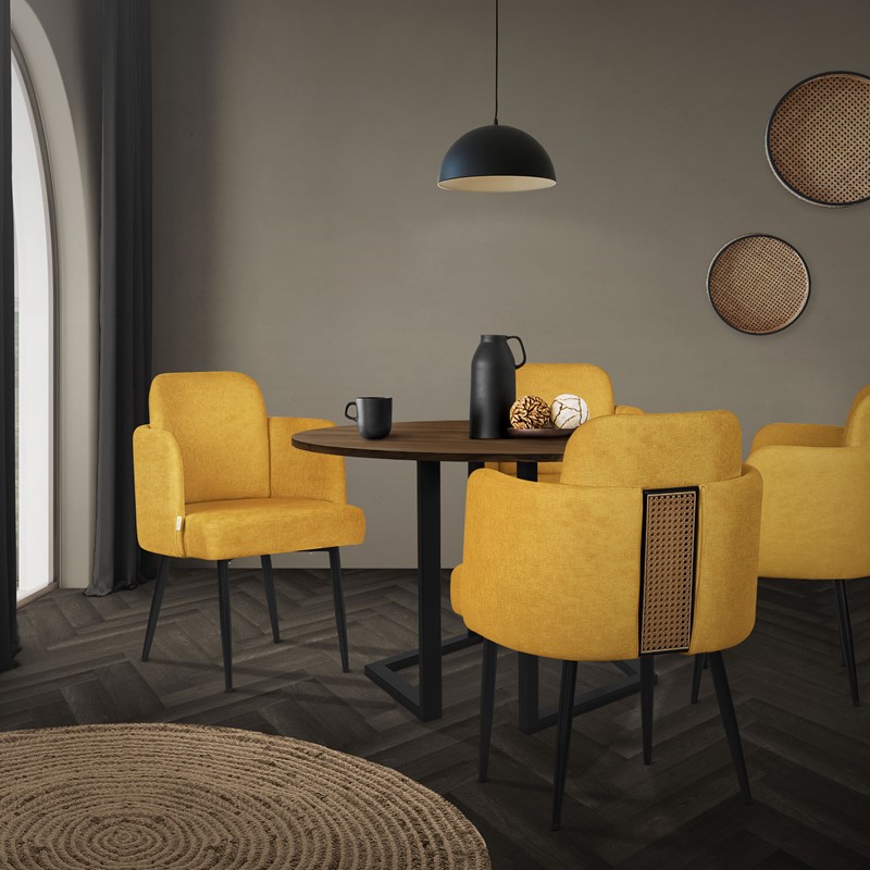2er Set Esszimmerstühle mit Rücken- & Armlehne Senf mit Metallbeinen bis 120 kg ML-Design