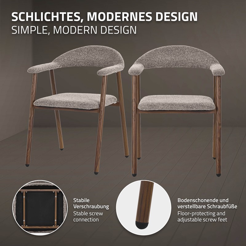 Esszimmerstühle 2er Set mit Armlehne, Rückenlehne & Webstruktur, Braun, Wohnzimmerstühle Küchenstühle Polsterstühle ML-Design
