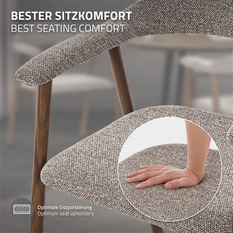 Esszimmerstühle 2er Set mit Armlehne, Rückenlehne & Webstruktur, Braun, Wohnzimmerstühle Küchenstühle Polsterstühle ML-Design