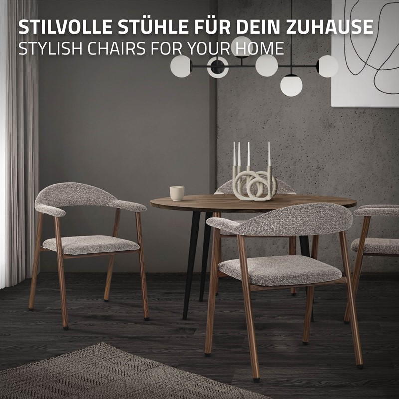 Esszimmerstühle 2er Set mit Armlehne, Rückenlehne & Webstruktur, Braun, Wohnzimmerstühle Küchenstühle Polsterstühle ML-Design