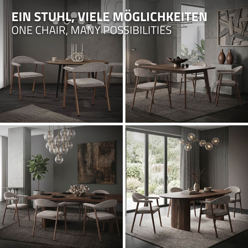 Esszimmerstühle 2er Set mit Armlehne, Rückenlehne & Webstruktur, Braun, Wohnzimmerstühle Küchenstühle Polsterstühle ML-Design