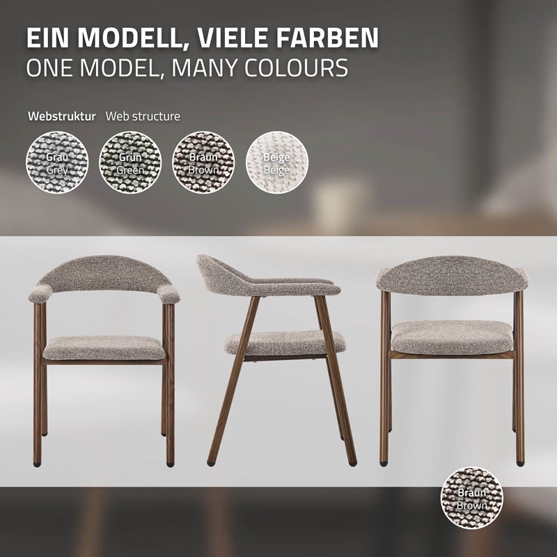 Esszimmerstühle 2er Set mit Armlehne, Rückenlehne & Webstruktur, Braun, Wohnzimmerstühle Küchenstühle Polsterstühle ML-Design